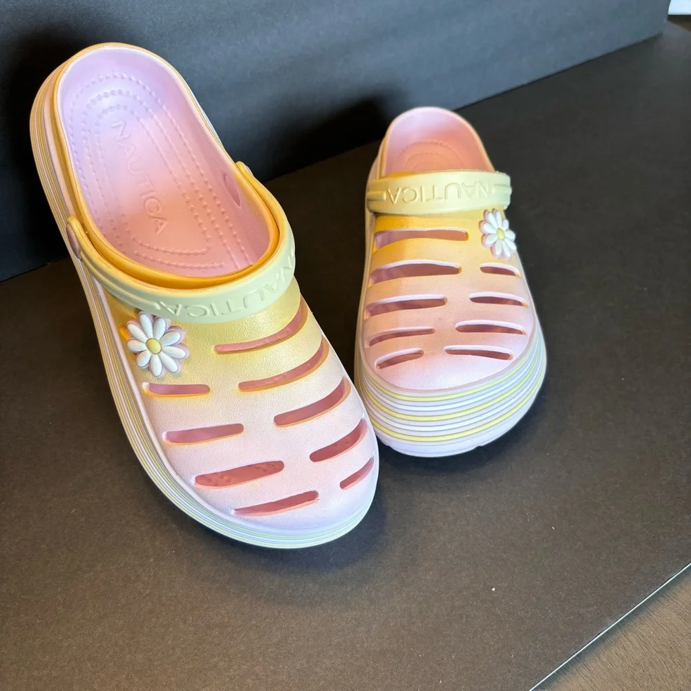 Nautica Kids Pastel Clogs with Daisy Accent Yellow Pink White Purple Girl Size 4
